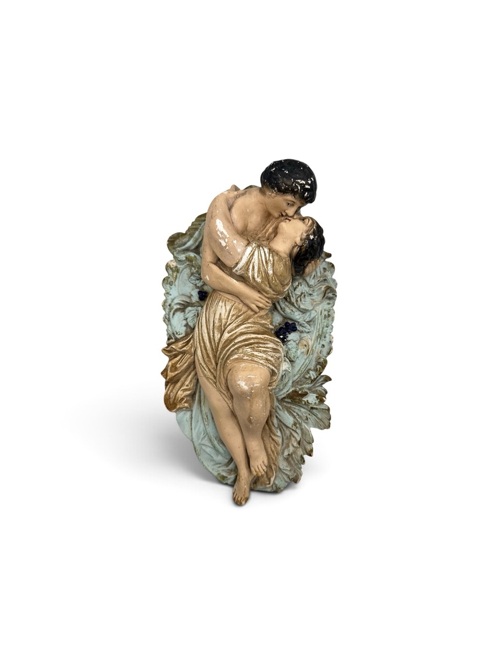 Romantic Embrace Wall Plaque in Cream and Light Blue